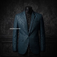 jas batik blazer batik pria biru navy slimfit modern embos motif abstrak gorgoraz