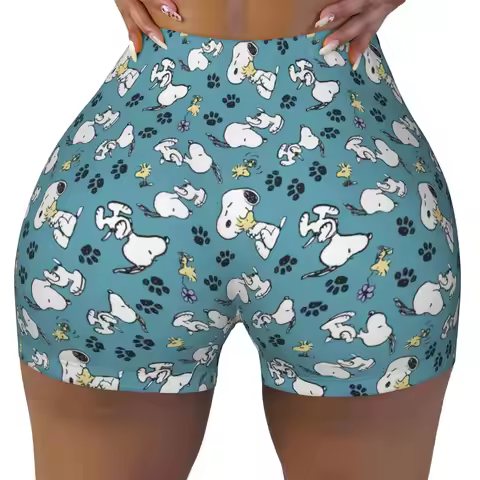 Snoopy Woodstock Cartoon Beagle Gym Biker Running Shorts Women's Workout Yoga Shorts