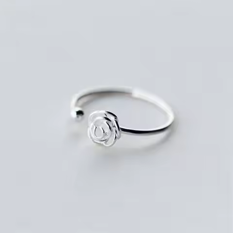 New Fashion Popular Sweet Rose 925 Sterling Silver Temperament Flower Simple Women Opening Rings R16