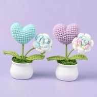 Crochet Heart Rose Flower Pot Plant Mother's Day/Valentine's Day/Graduation Handmade Souvenir Gift