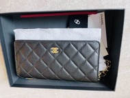 （極新淨、長期入箱沒用）Chanel WOC 黑色荔枝紋長銀包