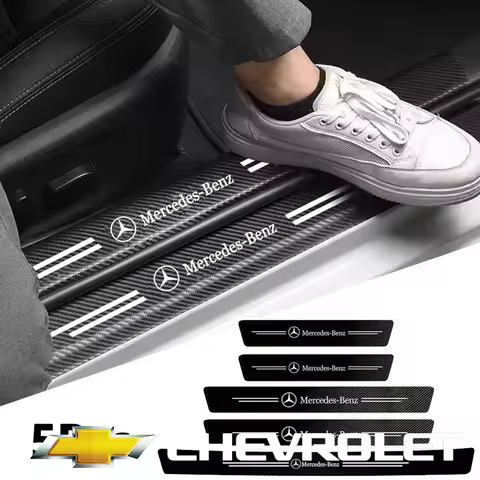 1/4/5Pcs Carbon Fiber Car Door Sill Scuff Plate Decor Stickers For Mercedes Benz AMG Smart W205 C300