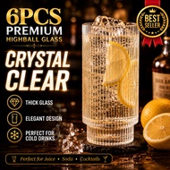 6PCS 11OZ Premium Crystal Highball Glass Thick Clear Cocktail Juice Cup for Home Bar Drinks