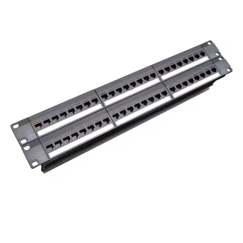 19in 2U Cabinet Pass-through 48 Port CAT6 CAT6A Patch Panel RJ45 Network Cable Adapter Keystone Jack