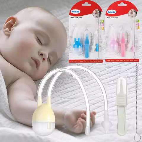 3Pcs Silicone Baby Nose Cleaner with Tweezer & Brush Set Anti-backwash Child Nasal Aspirator Ear Nos