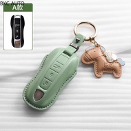 Leather Horse Key Case for Porsche Panamera Car Key Case Cover for Taycan 911 Macan Boxser Fob Acces