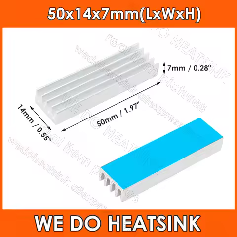 50x14x7mm Silver Aluminum E-shape Heatsink Radiator Cooler for MOS IC DIP Chip with Thermal Adhesive