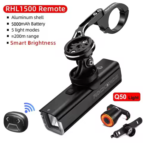 ROCKBROS 1500-1000LM Bike Light Type-c Bicycle Headlight For Gopro Mount Holder Remote Control Bike 