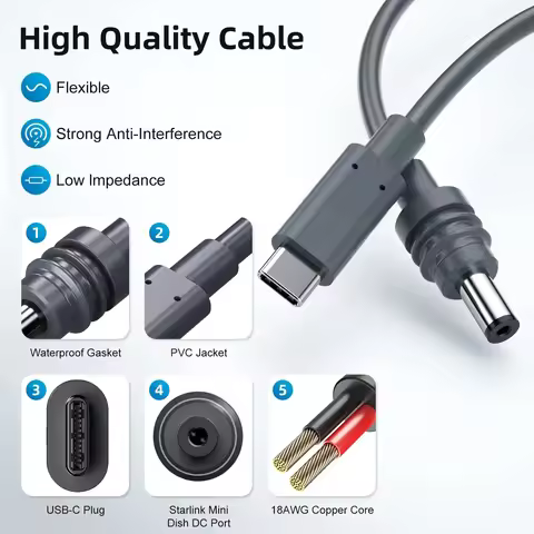 KEBIDUMEI For StarLink 2M USB C to DC Mini DC to DC Power Cable for Starlink Mini USB Type-C Input t