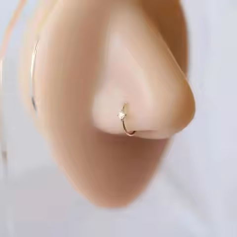 GOLDtutu 14K Yellow Gold Simulated Diamond Cz Nose Ring, 3mm Hoop, kj463