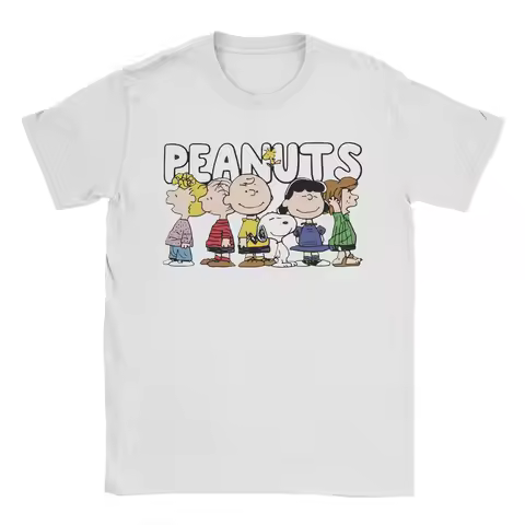 Peanuts Snoopy Charlie Brown T-Shirts Men Vintage 100% Cotton Tee Shirt O Neck Short Sleeve T Shirts