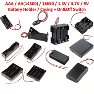 Battery Holder only/ Casing with On & Off Switch Single / Double Slot AA AAA 14500 18650 9V 3.7V 1.5