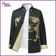 Yoewre Chinese Tang Suit Jacket Stand-up Collar Jacket Vintage Chinese Style Dragon Embroidery Shirt