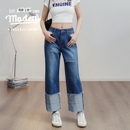 MADEN brand women youth 2024 summer new distressed denim washed jeans retro straight leg pants loose