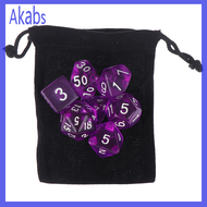 Akabs COLOUR ชุด polyhedral ก้อนเมฆสีฟ้าโปร่งใส RPG DND พร้อมถุงลูกเต๋า7ชิ้น