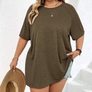 Plus Size Apricot Short Sleeve Minimalist Casual T-Shirt For Women, Spring & Summer Plus Size T-Shir