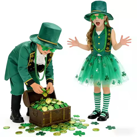 Ireland St.Patrick Day Costume For Kids Boys Girls Green Leprechaun Festival Outfit Carnival Party F