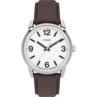 Timex Easy Reader Bold 38mm Watch – Silver-Tone Case White Dial with Brown Leather Strap