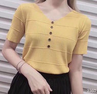 Alichoi V knitted button Causal Knitted Top Blouse baju perempuan