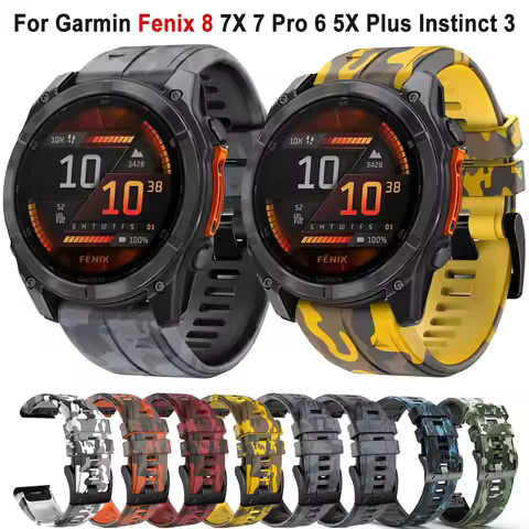 Camouflage Silicone 22/26mm Quick Fit Strap for Garmin Fenix 8 E 7X Pro Fenix 6X 6 5X 5Plus Epix 2 I