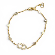 全新 ★ DIOR B3106WOMZI Claire D Lune 手鐲 CD Logo 水鑽仿珍珠金色女士款，附防塵袋