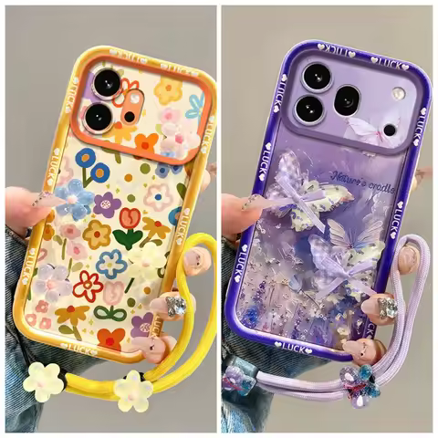 For Honor 600 5G / Honor 600 Pro 5G Ins New 3D Cartoon Flower Butterfly Phone Case with Short Lanyar