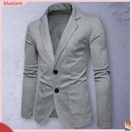   Men Blazer Solid Color Long Sleeve Temperament Slim Fit Two Buttons Suit Jacket for Business