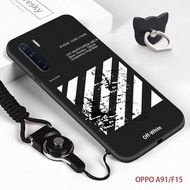 Jinsouwe เคสมือถือเคสโทรศัพท์เคส OPPO A91 / Reno 3 (4G) (แหวนนิ้ว + เชือกเส้นเล็ก) กันกระแทกแฟชั่นแบรนด์ยอดนิยมน้ำปิดสีขาวกันชนปลอกโทรศัพท์มือถือ HP ซิลิโคนอ่อนนุ่ม TPU เคสมือถือเคสโทรศัพท์เคสปก