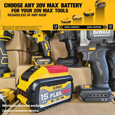 Dewalt DCB615 FLEXVOLT 20V/60V 15Ah 54V High Capacity Lithium Ion Rechargeable Battery for Power Too
