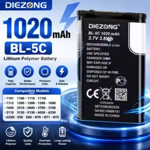 2026 NEWNew BL-5C Battery for Nokia 1100 1200 1650 2300 2310 2600 2610 3100 3120 3650 5130 6030 6600