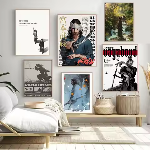 Vintage Japanese Anime Manga Miyamoto Musashi Vagabond Bushido Warrior Art Poster Canvas Painting Wa