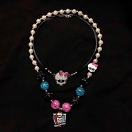 Monster High School Rock Sweetheart Pink Skull y2k Hot Girl Cool Pearl Crystal Round Bead Flashing D