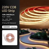 AC220V Waterproof COB Light Strip 5/10/20 เมตร แถบแสง COB ที่ตัดได้ 3000K/4000K/6000K ไฟ LED กันน้ำแ
