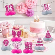 Specially designed honeycomb ornaments for girls' 13th birthday parties, pink themed desktop three-d