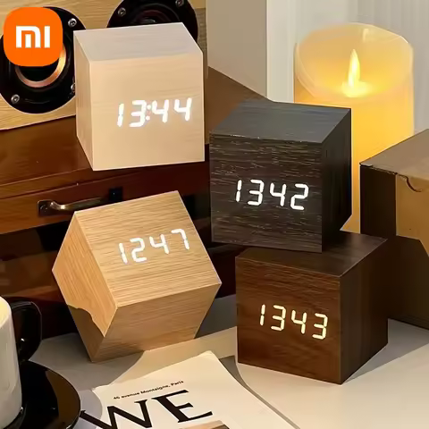 Xiaomi Wooden Digital Alarm Clock with Temperature Sound Control Electronic Clocks Desktop USB/AAA P