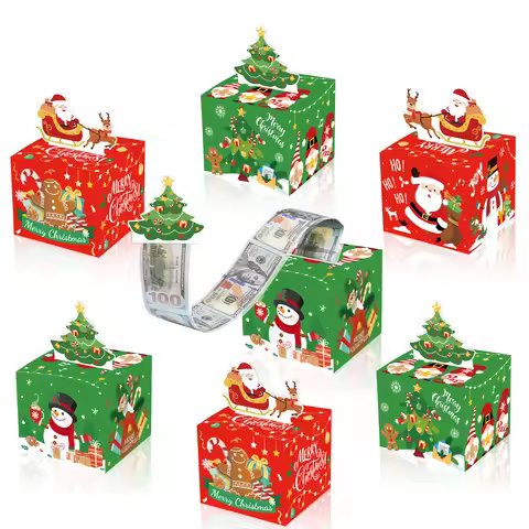 Christmas Money Box for Cash Gift Pull Surprise Money Gift Hoder with 30 Transparent Bags Santa Mone