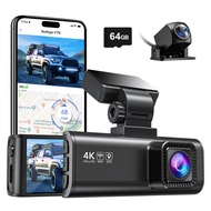 REDTIGER F7N 4K Dash Cam with WiFi GPS Front 4K/2.5K and Rear 1080P Dash Camera, Includes 64G Card, 