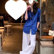 LAHSTORE women's loose long-sleeved linen shirt, youthful, multi-purpose basic design (Orange)