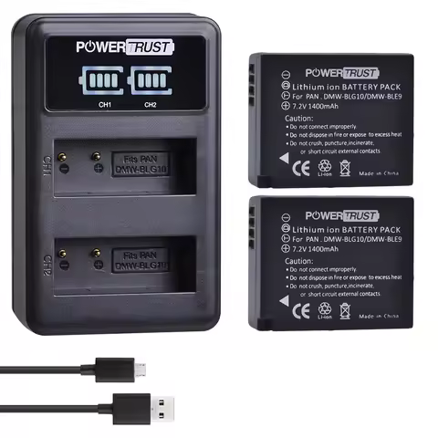 PowerTrust DMW-BLG10 1400mAh DMW BLG10 DMW-BLE9 Battery + LED Charger for Panasonic Lumix DC-ZS80, D