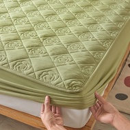 New Washed Cotton Mattress Cover Pure Color High Quality Bed Sheet Protector Quilted Soft Fitted Bedsheet Queen King Size Cadar