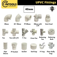 40MM UPVC BBB Pipe Fittings White Connector Elbow Socket Valve Cap Cross Tee Sleeve SIRIM Certified