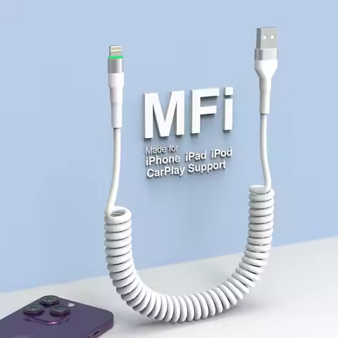 Coiled USB to Lightning Cable MFi Certified Fast Charging Data Sync Cord for Apple Carplay iPhone 14
