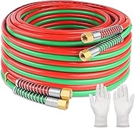 Boltigen 30 Feet Oxygen Acetylene Hose, 1/4inch Grade R Oxy Acetylene Torch Hose with Brass 9/16''-1