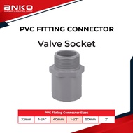 PVC Valve Socket Fitting Penyambung Paip Connector 32mm 40mm 50mm
