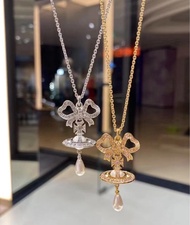 (有現貨！不用提問🙏🏻) 2025秋冬 Vivienne Westwood RIGOBERTA Pendant 合金 水鑽 蝴蝶結 水滴土星 LOGO 項鍊 項鏈  頸鏈 項鏈 (保証正貨及全新) 銀