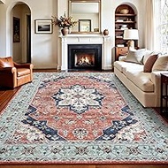 Keeko 7'x10' Vintage Area Rug for Living Room, Soft Washable Floral Carpet with Non-Slip Backing, Lo