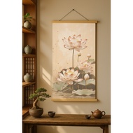 UV Printed Lotus Bamboo Curtain Wall Painting – Feng Shui Painting for Room Decor