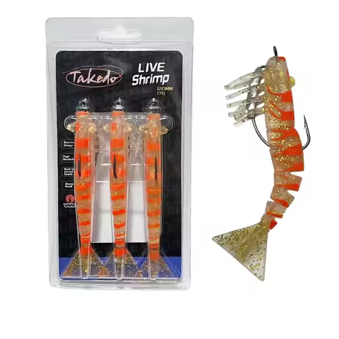 TAKEDO 3PCS/SET OEM TPR Shrimp Lure 120MM 90MM Fishing Bait Prawn Lure TPE Soft Live Bait With 5/0 V