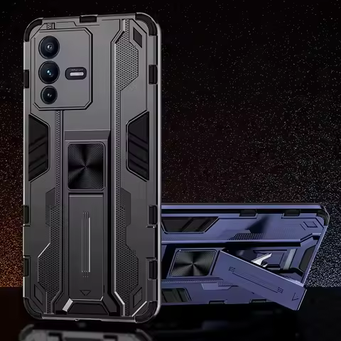 Luxury Shockproof Armor Case for VIVO V23 5G V23 Pro V21E X70 Pro+ Y72 Y52 Silicone+PC Stand Phone B