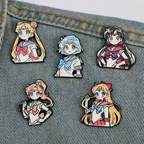 5 Pcs Characters Fashion Brooch Sailor Mercury​​Exquisite Enamel Pin Metal Badge Jewelry Clothing Ba